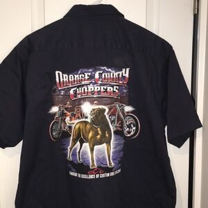 Retro Orange County Choppers OCC Pit Bull DOG Motorcycle Shop Mens MC Work Shirt
